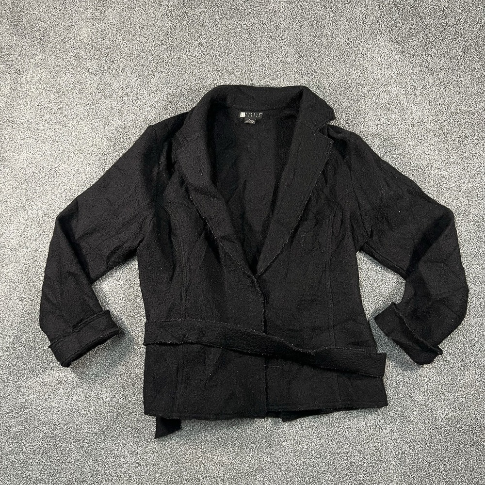 Carole Little Womens Large Black 100% Wool Blazer Jacket Belted Career